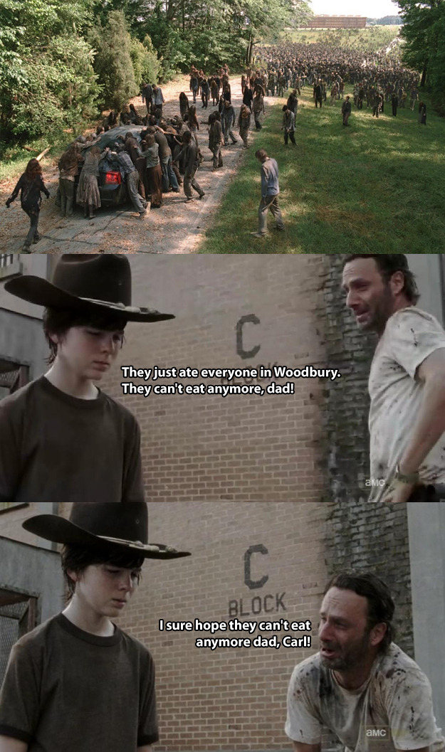 walking dad jokes - They just ate everyone in Woodbury They can't eat anymoredad Block I sure hope they can't eat anymore dad, Carl!