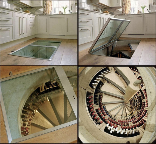 interior desing wine cellar in kitchen floor -