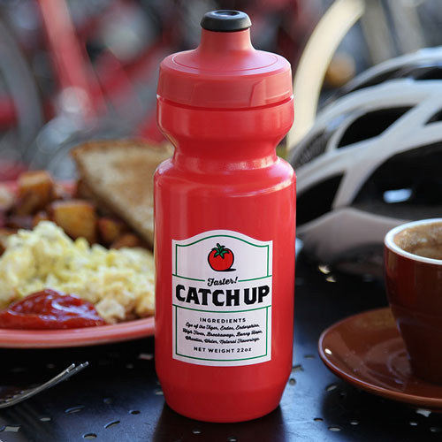 A water bottle that looks like ketchup