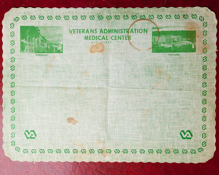 A very old note from the Veterans Affairs office.