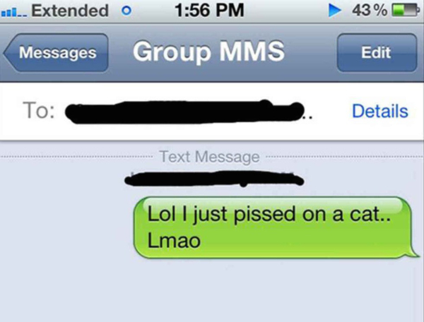 funny iphone - 1.. Extended 0 Messages Group Mms Edit To Details Text Message Lol I just pissed on a cat.. Lmao