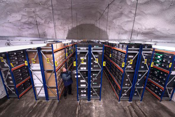 The inside of the Doomsday Vault, which holds the seeds of many plants in case Armageddon strikes.