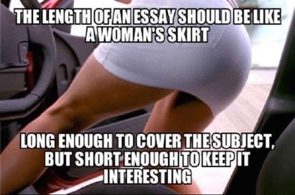 short skirt memes - The Length Of An Essay Should Be Awoman'S Skirt Long Enough To Cover The Subject, But Short Enoughto Keep It Interesting