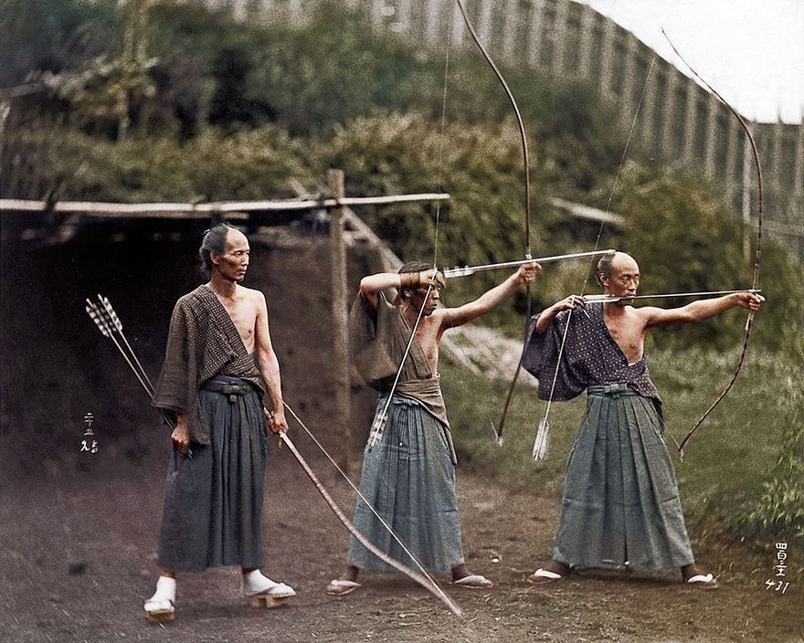 Japanese archers practicing their craft. This photo was taken in 1930.