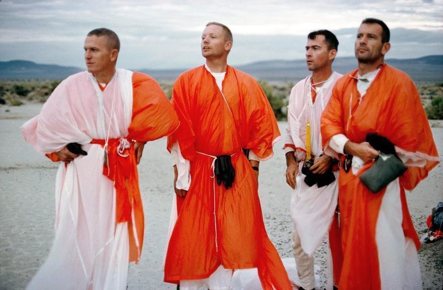 Astronauts Frank Borman, Neil Armstrong, John Young and Deke Slayton undergo NASA desert survival training in Nevada.