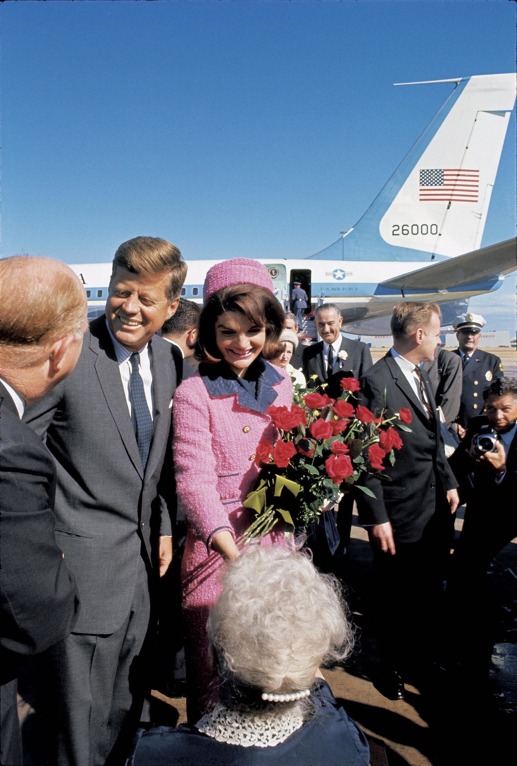 John and Jackie Kennedy arriving at Dallas Love Field Airport, with Lyndon and Lady Bird Johnson.