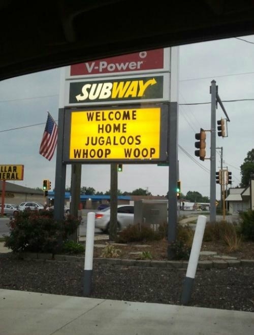 funny subway sign - VPower Subway Welcome Home Jugaloos Whoop Woop Llan