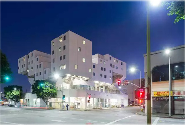 Star Homeless Housing. This complex in Los Angeles includes 102 studio apartments, a medical facility, garden, running track and space for classrooms. The aim is integrate the homeless into a vibrant, innovative community.
