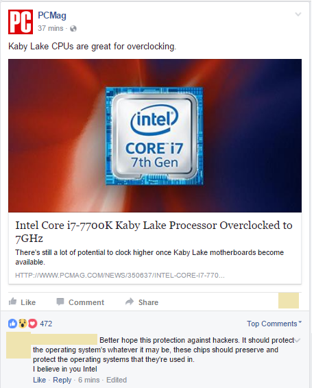 intel - D Pg 37 mins PCMag Kaby Lake CPUs are great for overclocking intel Core i7 7th Gen Intel Core i Kaby Lake Processor Overclocked to 7GHz There's still a lot of potential to clock higher once Kaby Lake motherboards become available .... Comment On 4