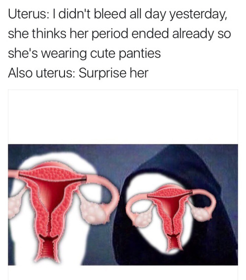 memes - relatable period memes - Uterus I didn't bleed all day yesterday, she thinks her period ended already so she's wearing cute panties Also uterus Surprise her