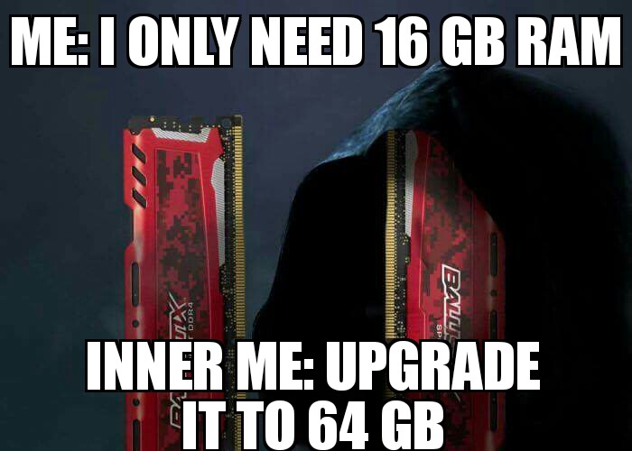 meme stream - Me I Only Need 16 Gb Ram Ball Inner Me Upgrade It To 64 Gb