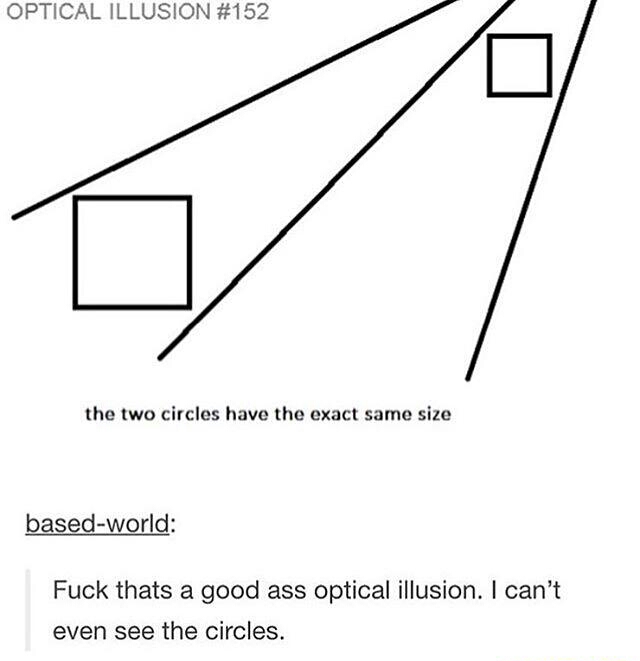fake optical illusions - Optical Illusion the two circles have the exact same size basedworld Fuck thats a good ass optical illusion. I can't even see the circles.