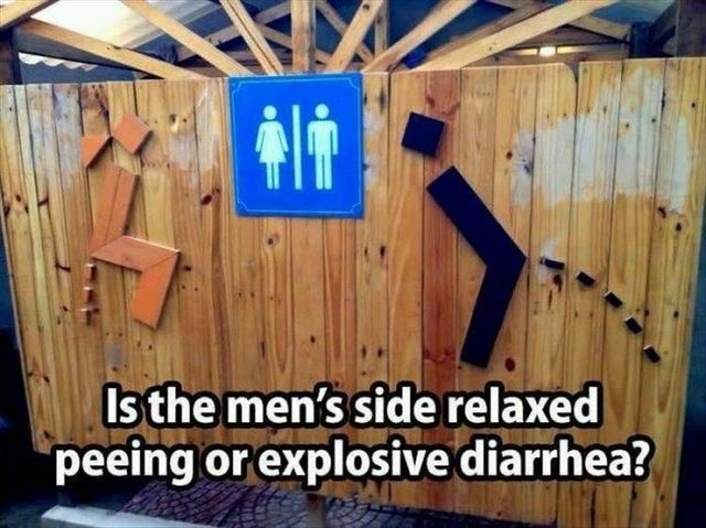 diarrhea meme - Is the men's side relaxed peeing or explosive diarrhea?