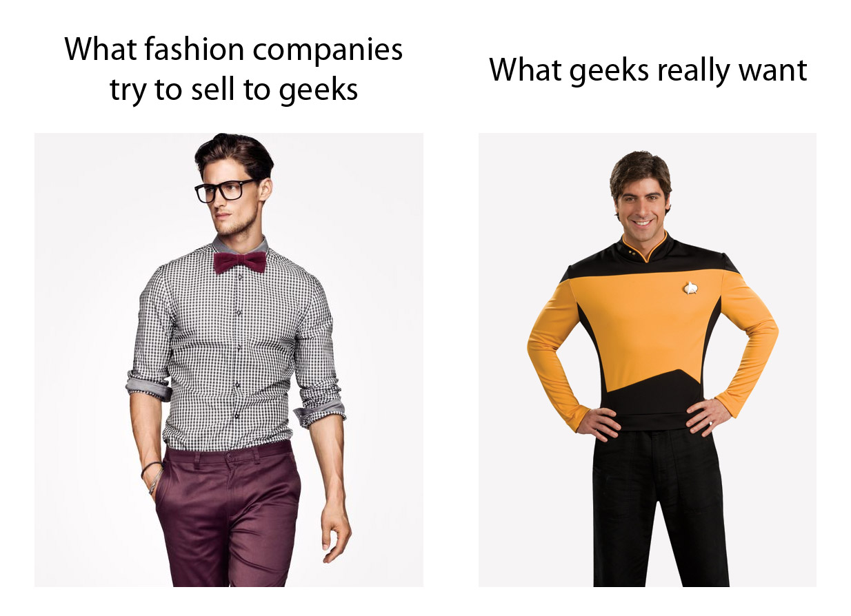 bow tie and pants for men - What fashion companies try to sell to geeks What geeks really want