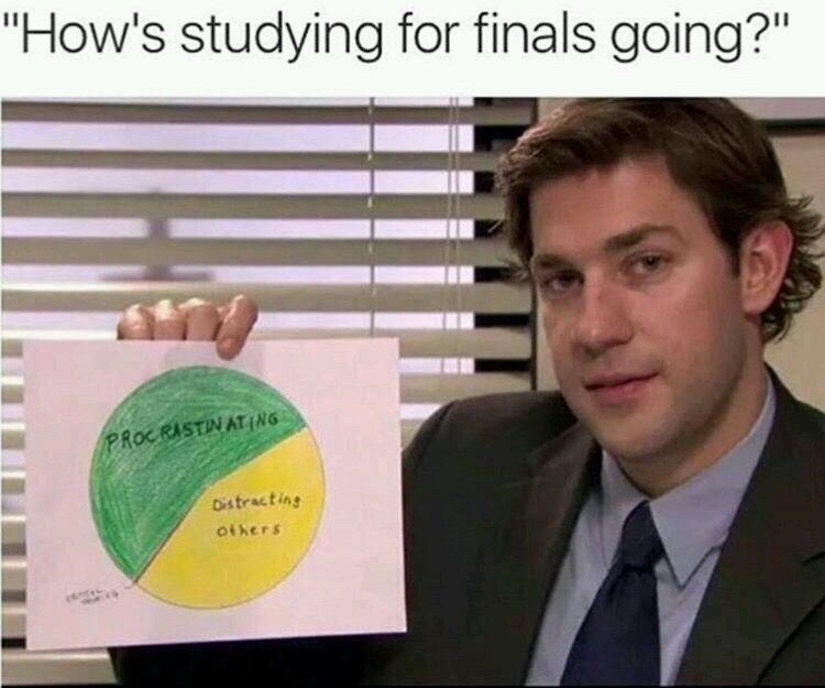 office memes about school - "How's studying for finals going?" Roc Rastin Ating Distracting others
