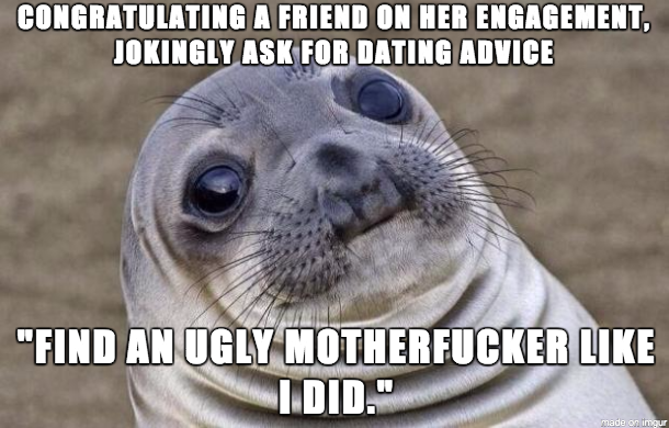 Funny seal meme about keeping the expectations low as dating advice.
