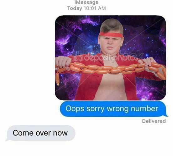 Funny text of someone who sent a pic of a kid with sausage nunchucks to a wrong number.