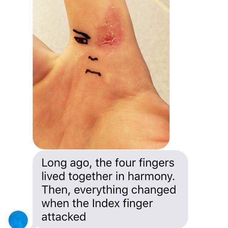 neck - Long ago, the four fingers lived together in harmony. Then, everything changed when the Index finger attacked