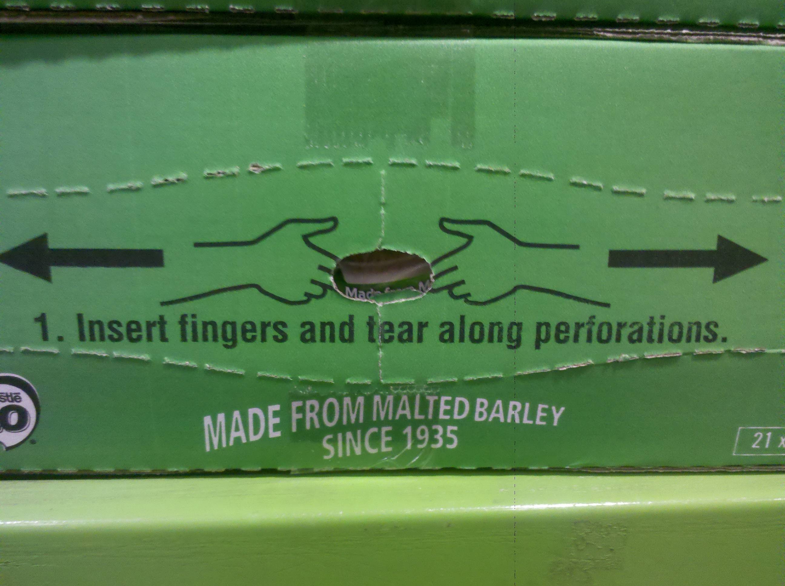 grass - 1. Insert fingers and tear along perforations. sue Ade From Malted Barley Made Since 1935 212