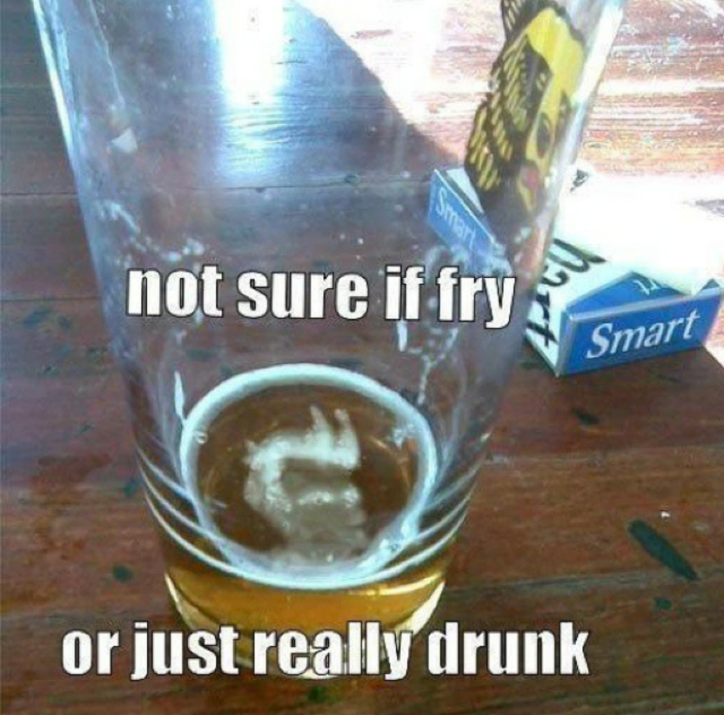 funny picture of fry from futurama at the bottom of a beer glass
