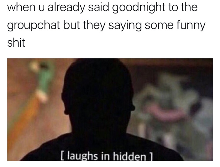 Funny meme about saying goodnight on a group chat that is saying some funny thingss.