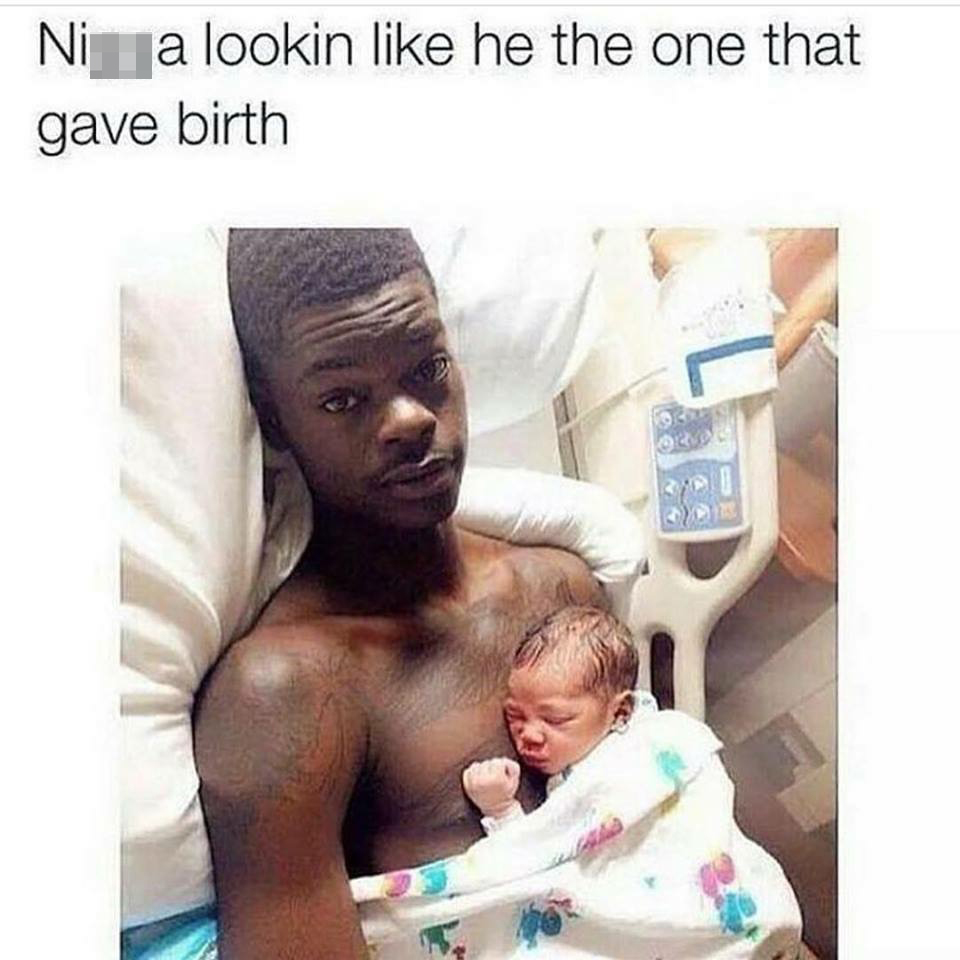 dude who looks like he gave birth to the kid.