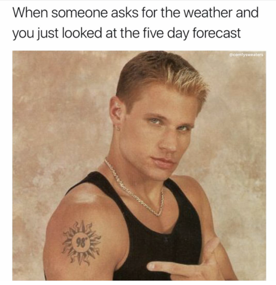 Meme about knowing the weather because you just read the forecast