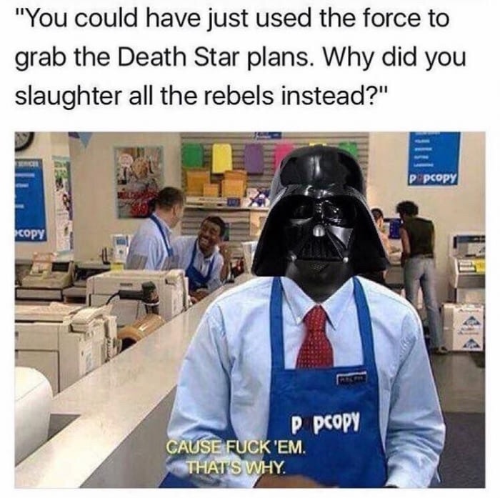 Darth Vader at a name tag job.