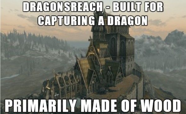 Dragon capturing castle that is made mainly out of wood.