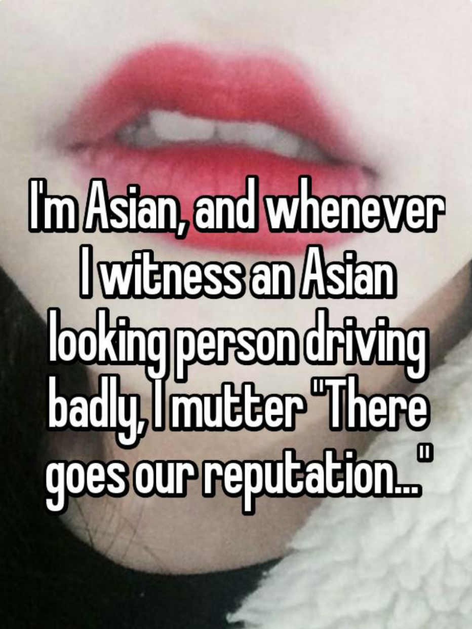 Asian person whisper meme about other Asians driving badly.