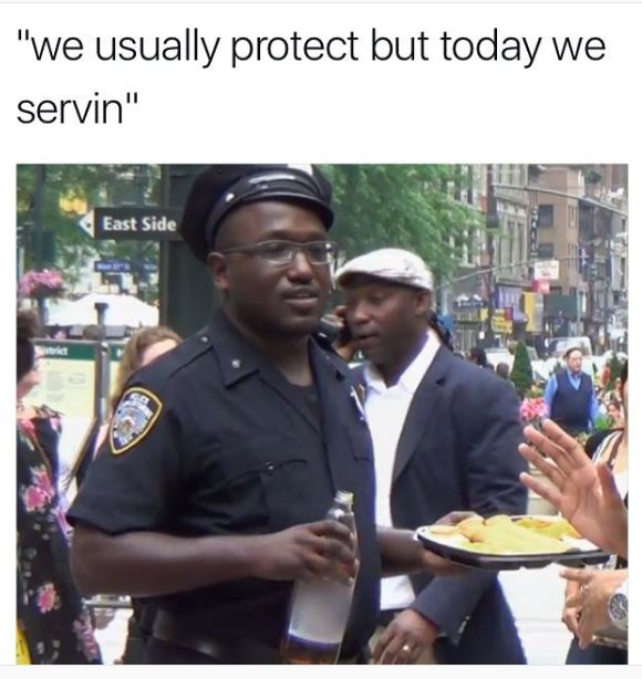 Police officer getting some food.