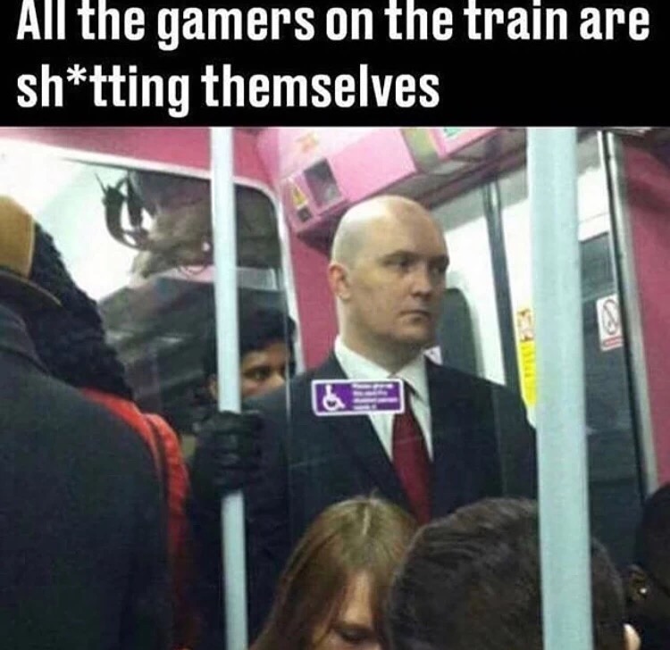 Meme of a man that looks like Hitman on the subway