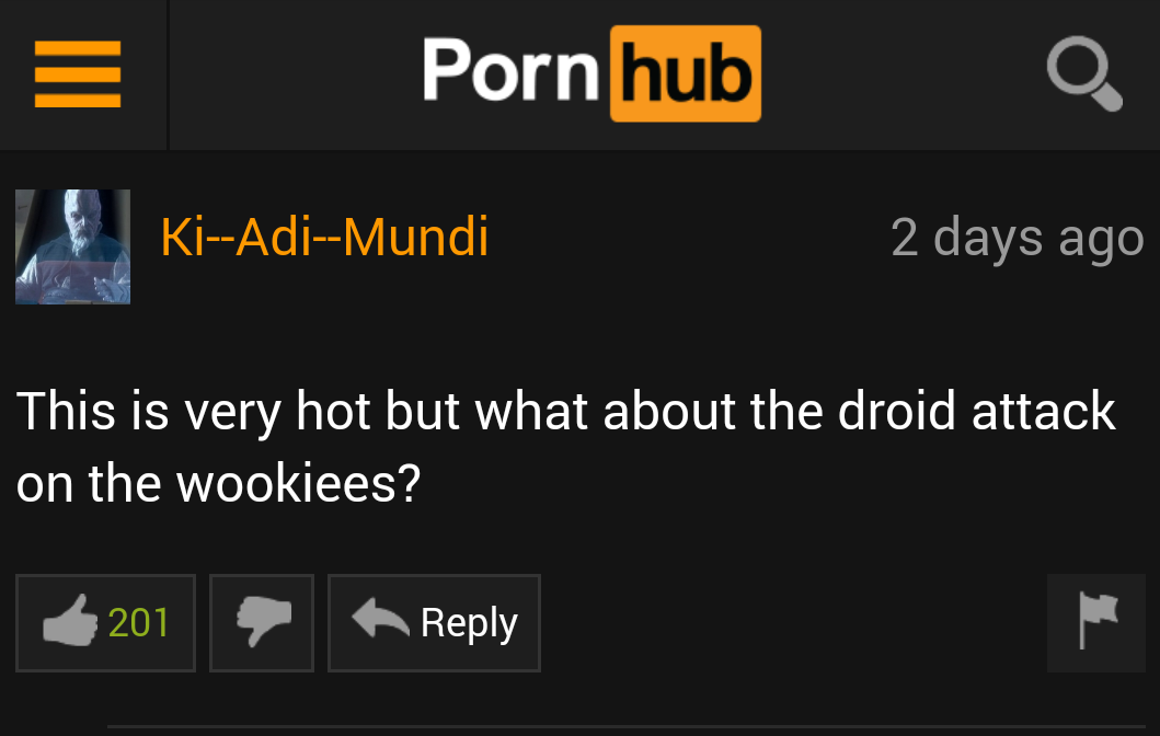 comment on adult website asking something about Star Wars.