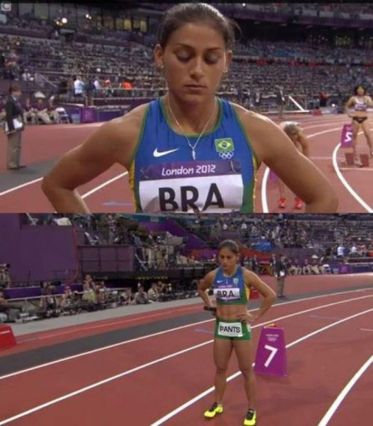 Athlete from Brazil that had a sense of humor about her shirt saying BRA on it.