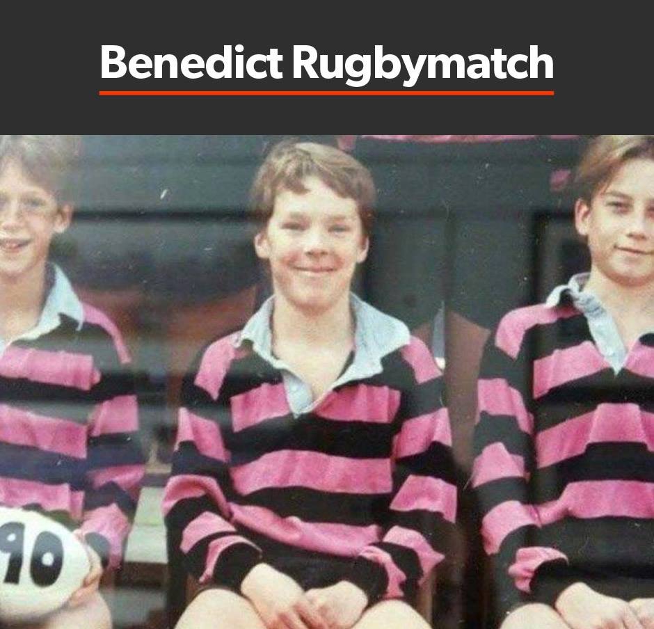 Benedict Cumberbatch as a young kid playing at a Rugby match.