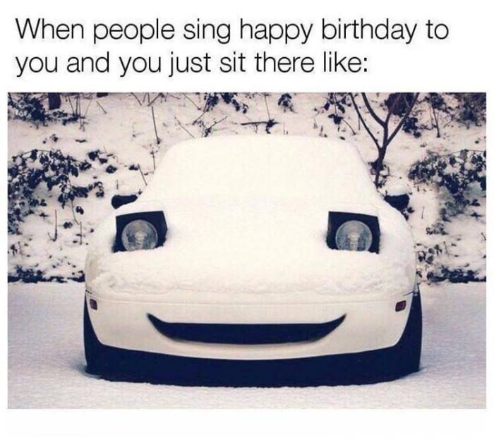 Smiling car to show how it feels when people sing happy birthday to you and you just look around the room smiling, not sure exactly what to do.