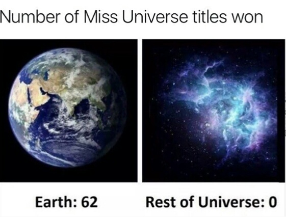 universe memes - Number of Miss Universe titles won Earth 62 Rest of Universe 0