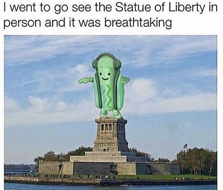 Hot dog man as the statue of liberty