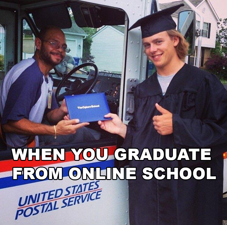 Butal meme about getting degree from online school