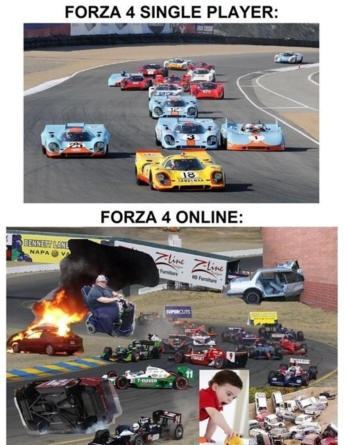 Difference between playing forza single player VS online
