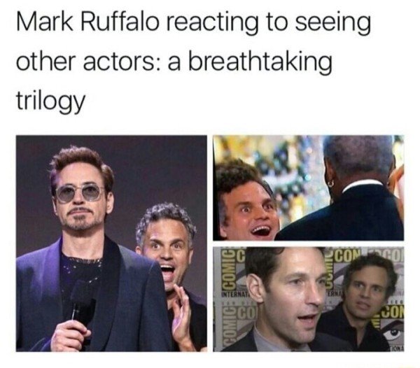Meme of Mark Ruffalo reacting to other actors