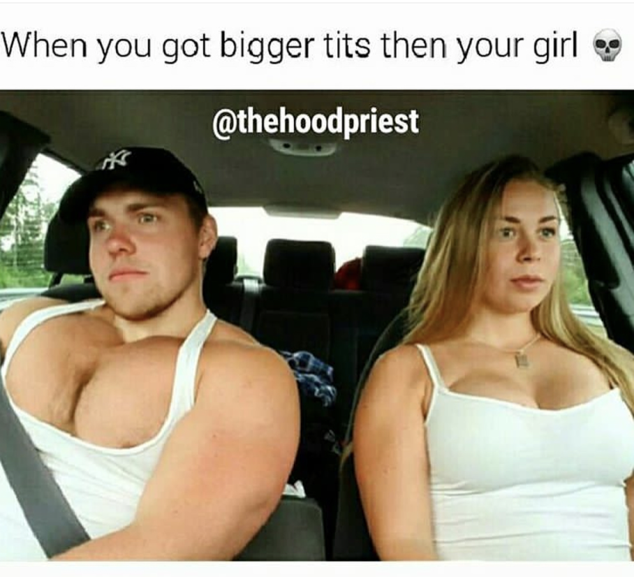 your boyfriend is giving you tough competition - When you got bigger tits then your girl ,