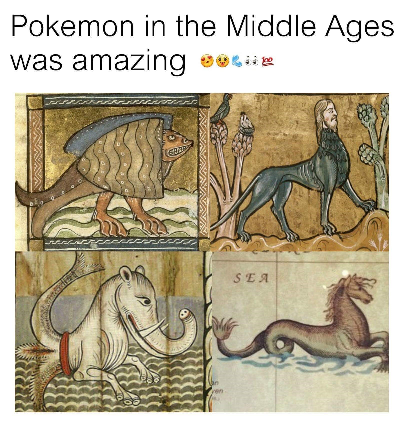 Funny meme of Pokemon in the middle ages.