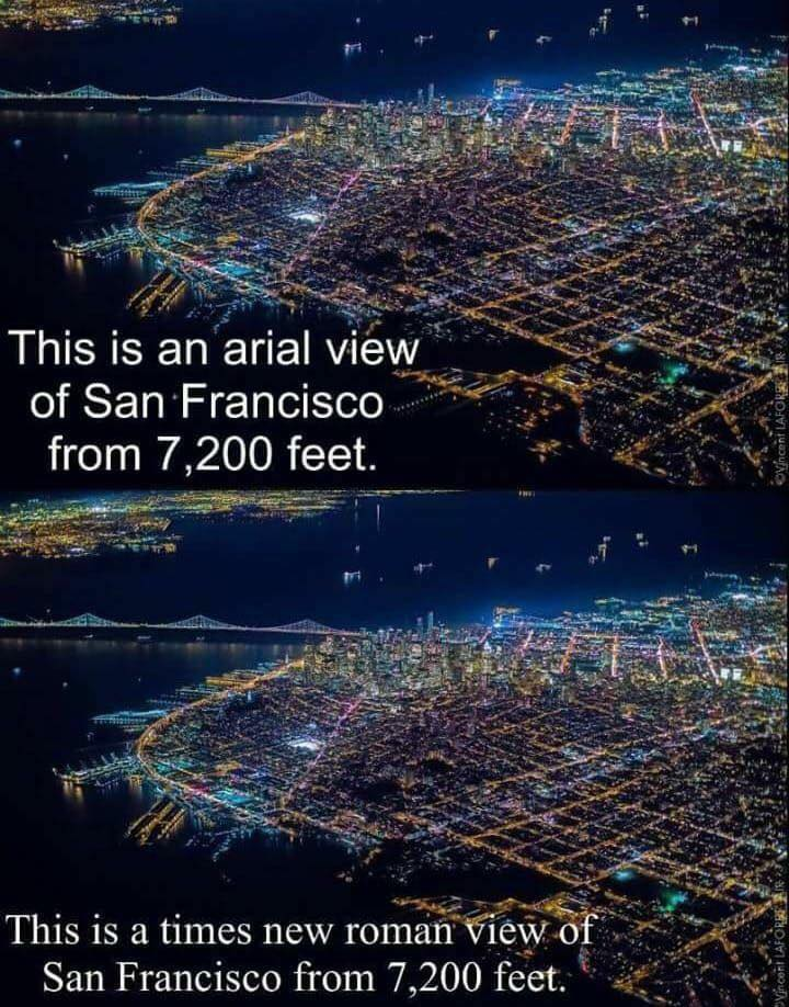 meme stream - times new roman view of san francisco - This is an arial view of San Francisco from 7,200 feet. This is a times new roman view of San Francisco from 7,200 feet.