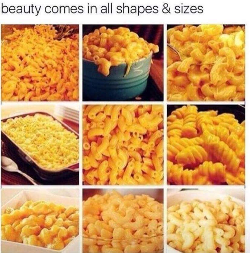 memes - mac and cheese meme - beauty comes in all shapes & sizes