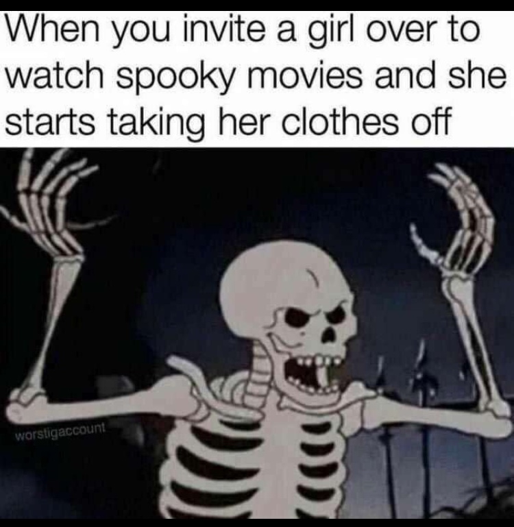 memes - she starts taking her clothes off - When you invite a girl over to watch spooky movies and she starts taking her clothes off worstigaccount