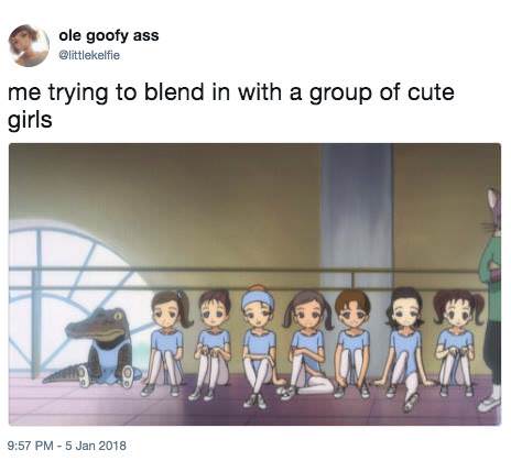 meme stream - princess tutu memes - ole goofy ass me trying to blend in with a group of cute girls