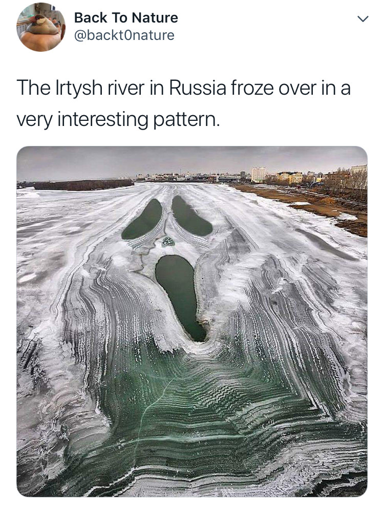 meme stream - frozen river - Back To Nature The Irtysh river in Russia froze over in a very interesting pattern.