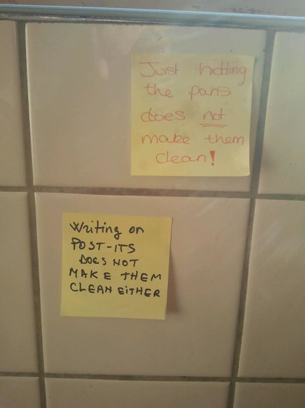 cute sticky note doodles for your roommate - Just hidding the pans does not make them clean! Writing on PostIts Dogs Hot Make Them Clean Either