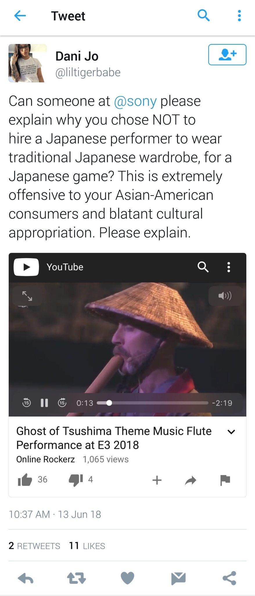 Woman accuses cultural appropriation after seeing white man playing a Japanese musical Instrument
